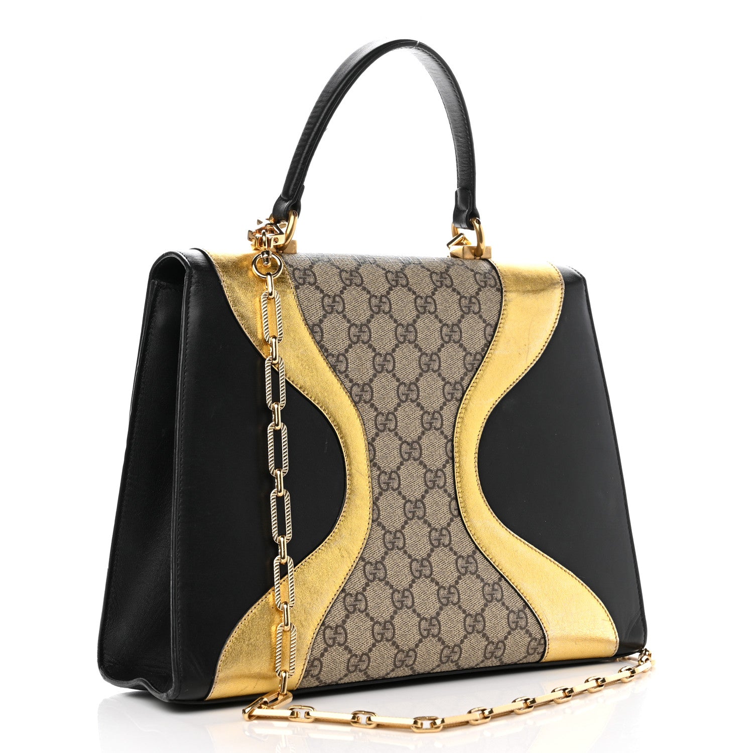 Gucci Nappa GG Supreme Monogram Medium Osiride Top Handle Bag Black Oro Vecchio Beige Ebony 3 of 13
