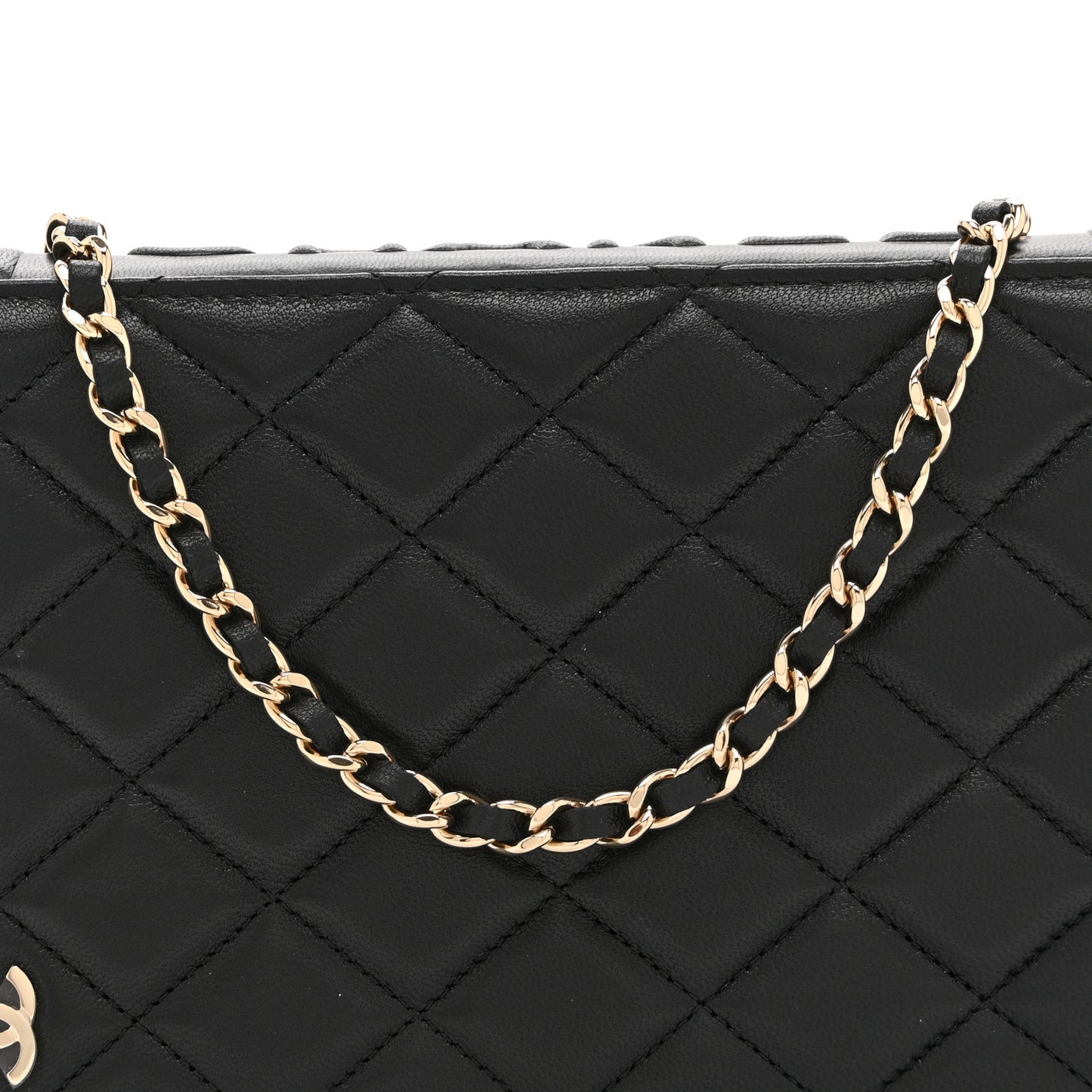 Lambskin Quilted Book Wallet On Chain WOC Black