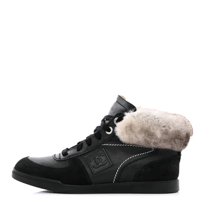 Chanel Calfskin Chinchilla High Top Sneakers 39 Black 1 of 8