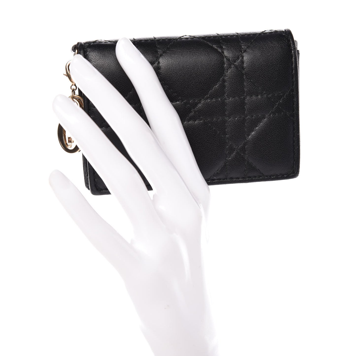 Lambskin Cannage Small Lady Dior Flap Card Holder Black