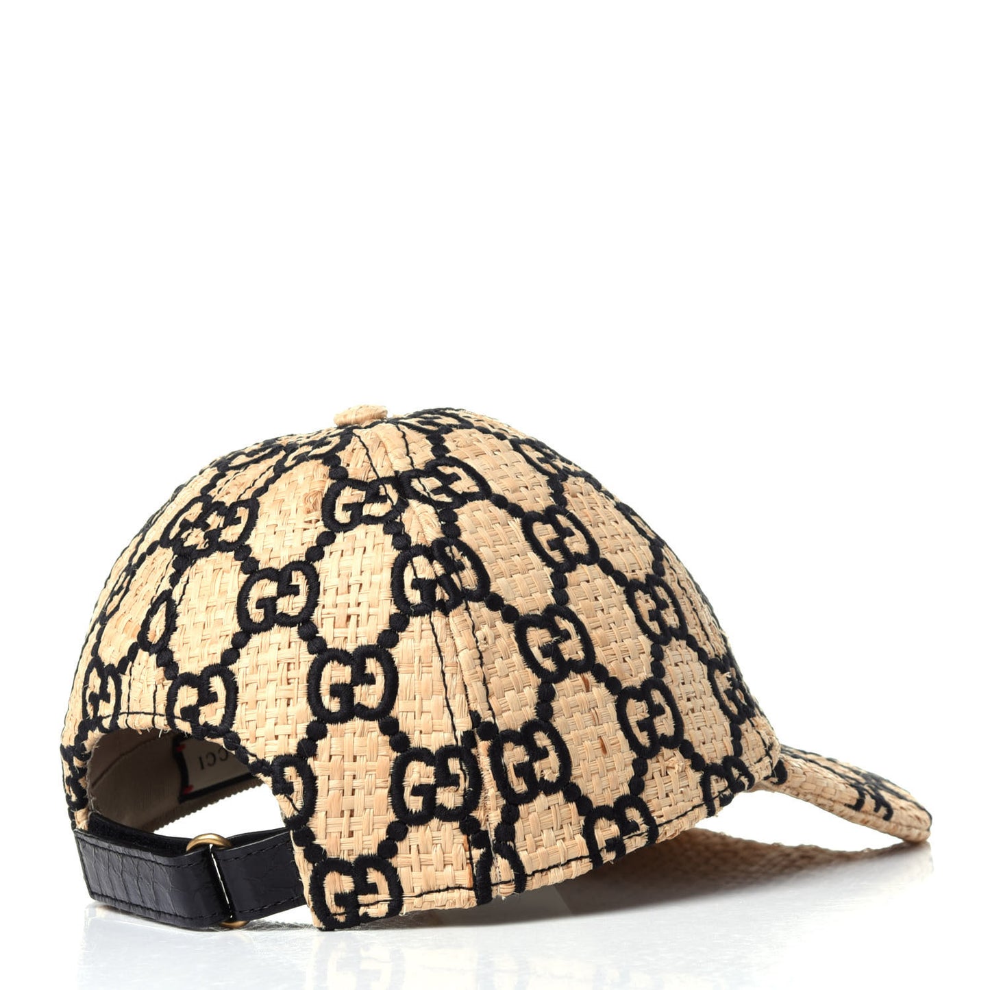 Raffia GG Monogram Elaphe Embroidered Aisha Baseball Hat M Ivory Black