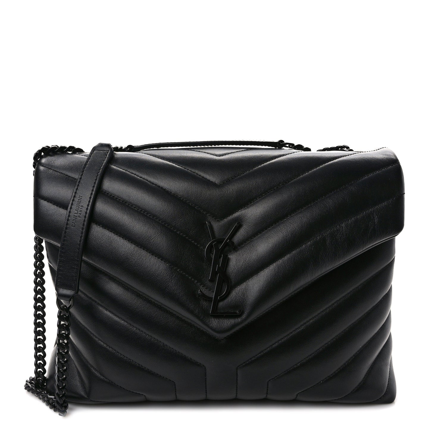 Calfskin Y Quilted Monogram Monochrome Medium Loulou Chain Satchel Black
