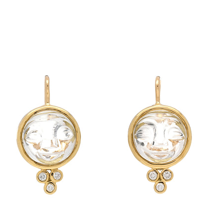Temple St. Clair 18K Yellow Gold Diamond Rock Crystal Small Celestial Moonface Earrings 1 of 6