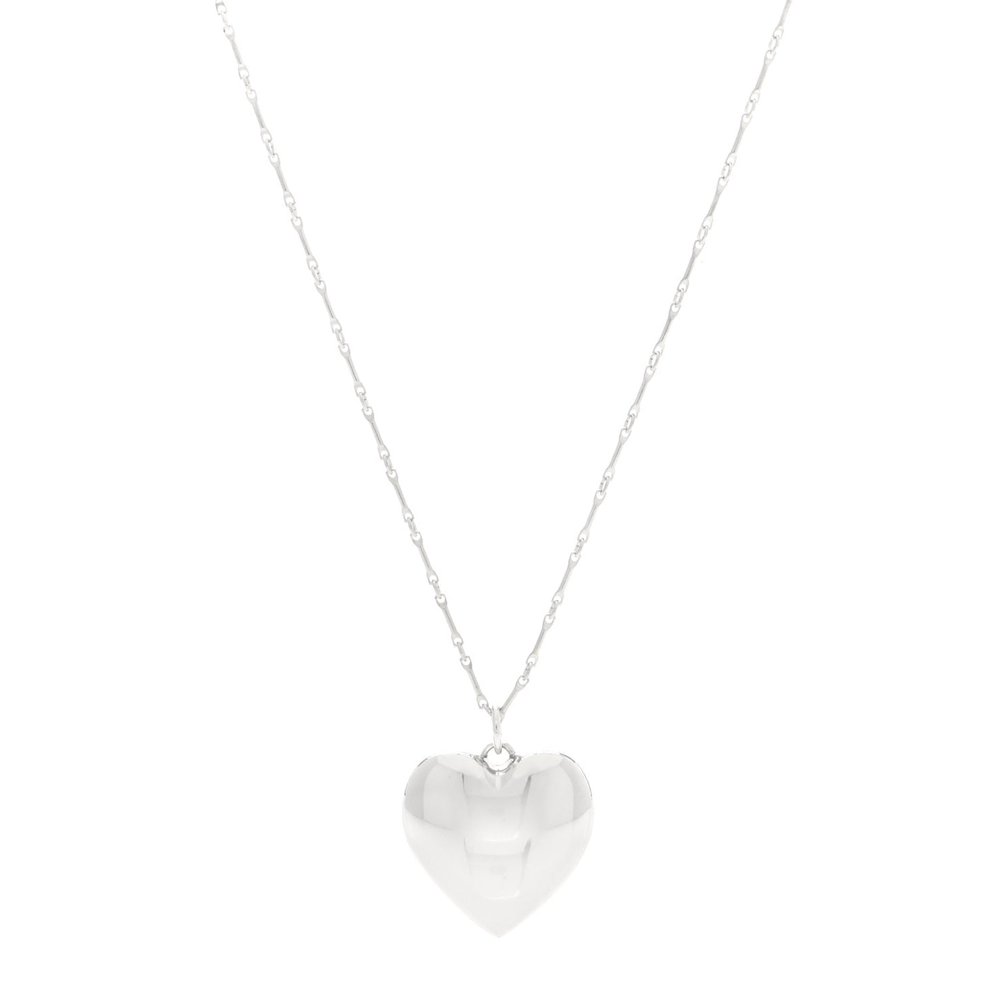 Sterling Silver Puffed Heart Pendant Link Necklace