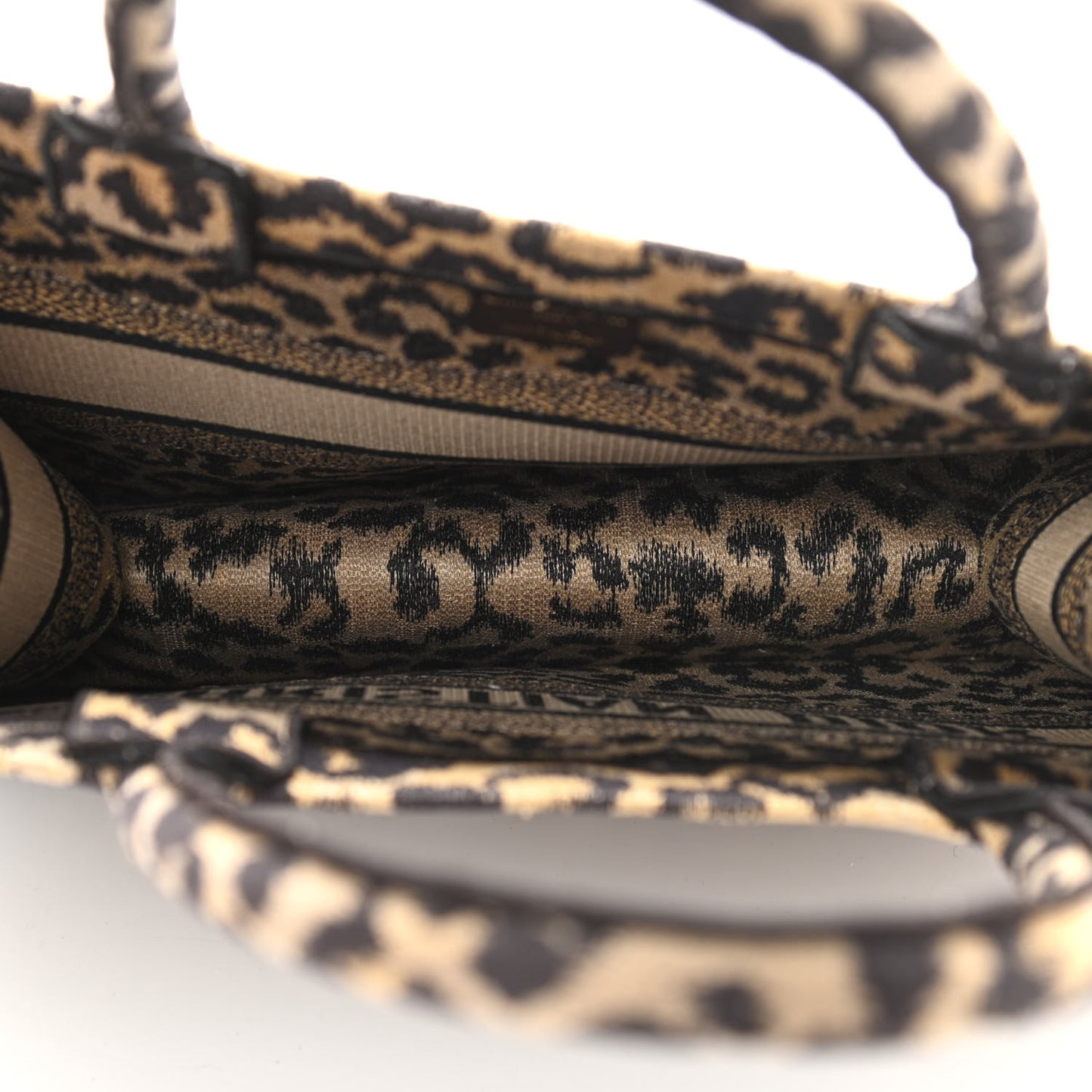 Canvas Mizza Embroidered Medium Leopard Book Tote Beige