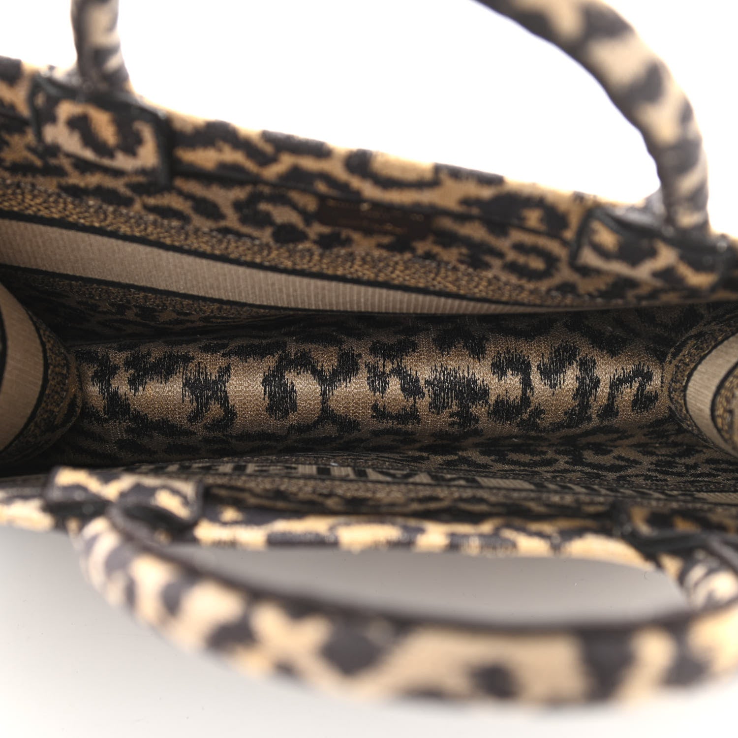 Christian Dior Canvas Mizza Embroidered Medium Leopard Book Tote Beige 5 of 11