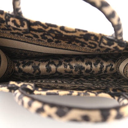 Christian Dior Canvas Mizza Embroidered Medium Leopard Book Tote Beige 5 of 11