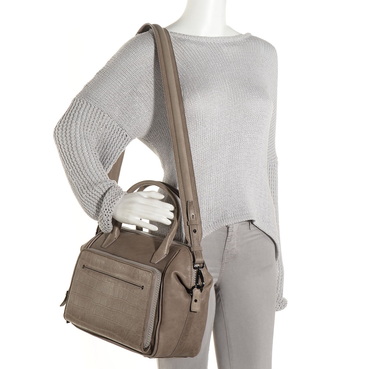 McQ Crocodile Embossed Lambskin The YT Bag Dove Grey