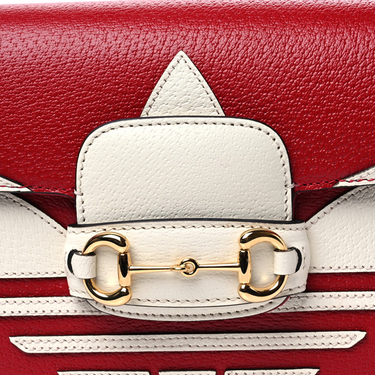 Gucci X ADIDAS Textured Dollar Calfskin Web Trefoil Mini Horsebit 1955 Shoulder Bag Hibiscus Red Off White 8 of 10