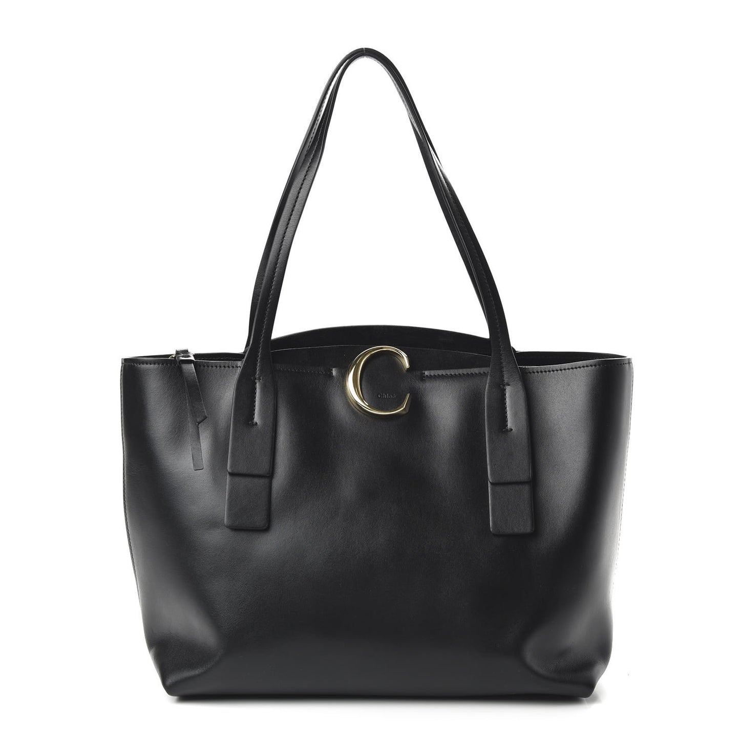 Shiny Calfskin Suede Medium C Zipped Tote Black