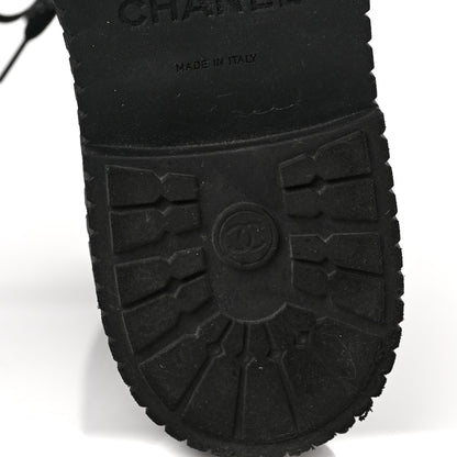 Chanel Calfskin Grosgrain Quilted Lace Up Boots 39.5 Black Grey 9 of 10