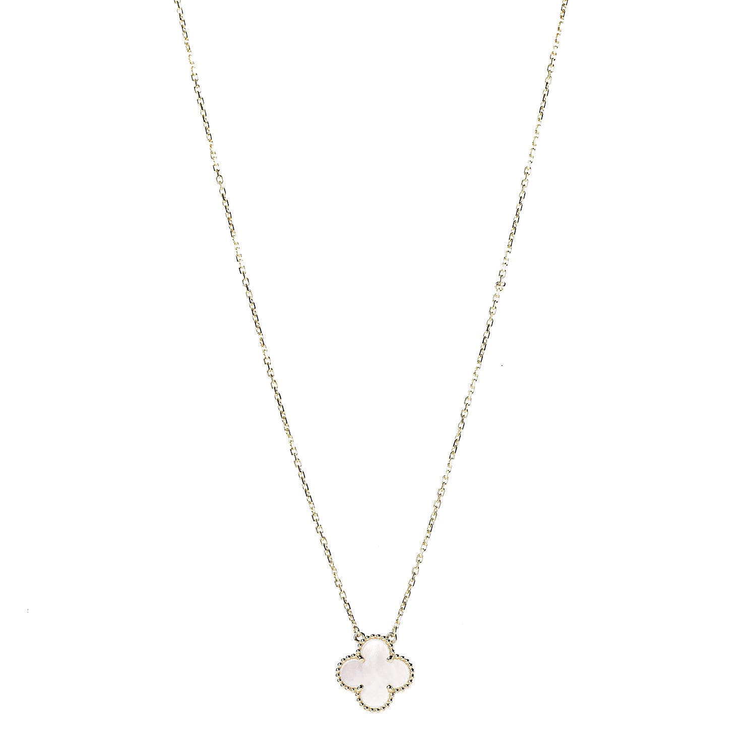 Van Cleef & Arpels 18K Yellow Gold Mother of Pearl Vintage Alhambra Pendant Necklace 1 of 6