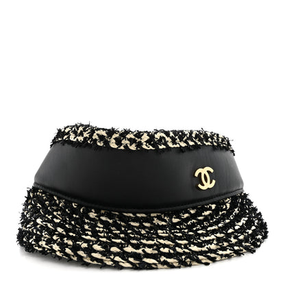 Chanel Abaca Cotton Ribbon Visor Black Beige 3 of 9