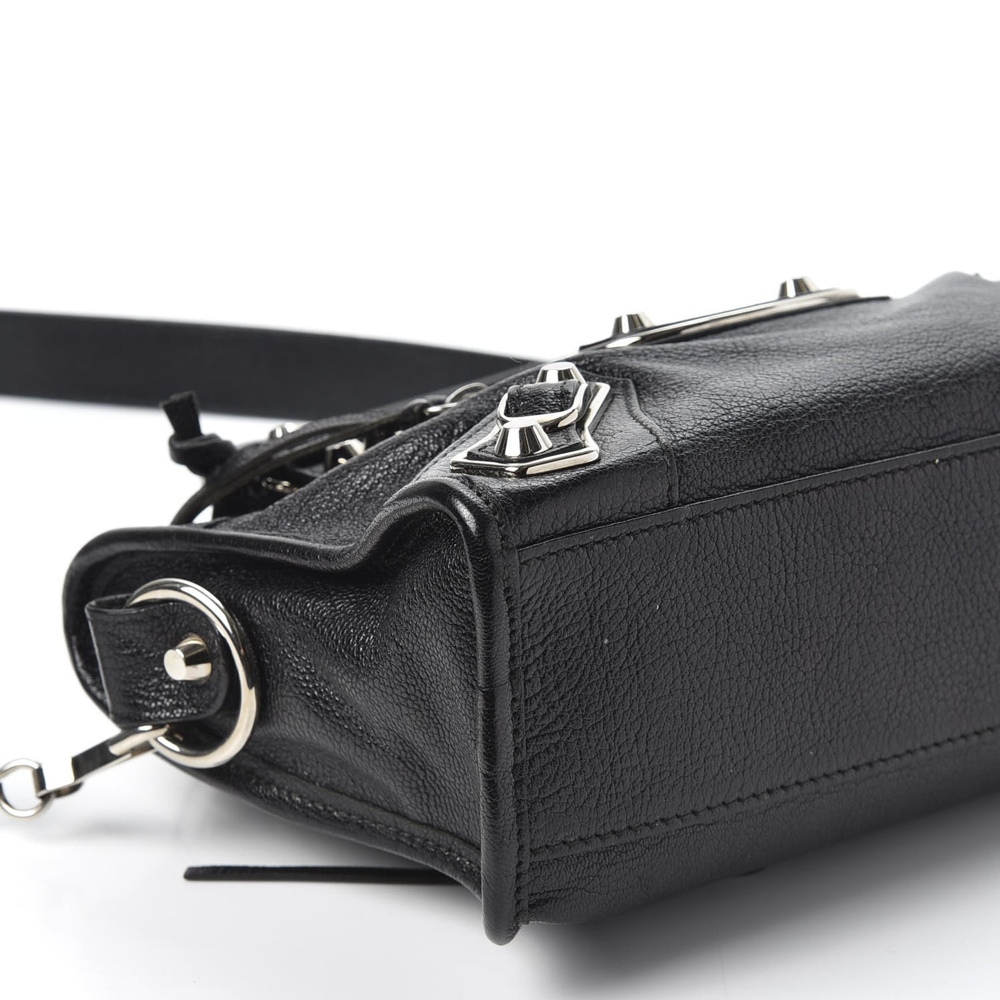 Chevre Silver Metallic Edge Hardware Mini City Black