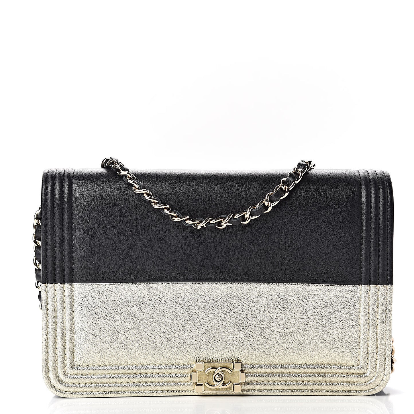 Metallic Goatskin Lambskin Boy Wallet on Chain WOC Black Gold