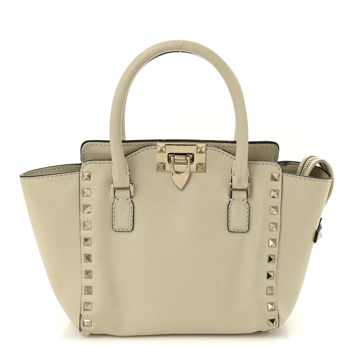 Vitello Mini Rockstud Double Handle Tote Ivory