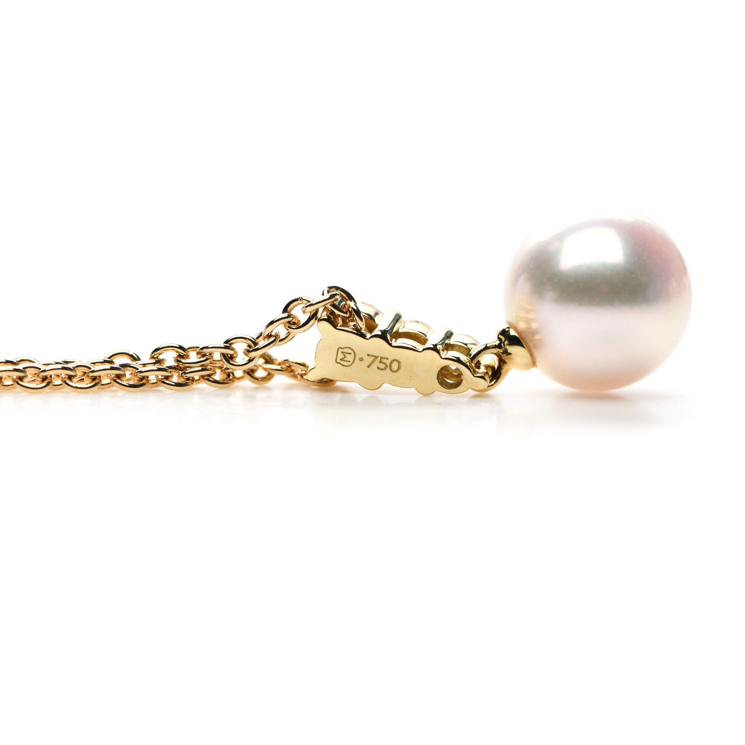 Mikimoto 18K Yellow Gold Diamond Cultured Akoya Pearl 8mm Morning Dew Pendant Necklace 4 of 5