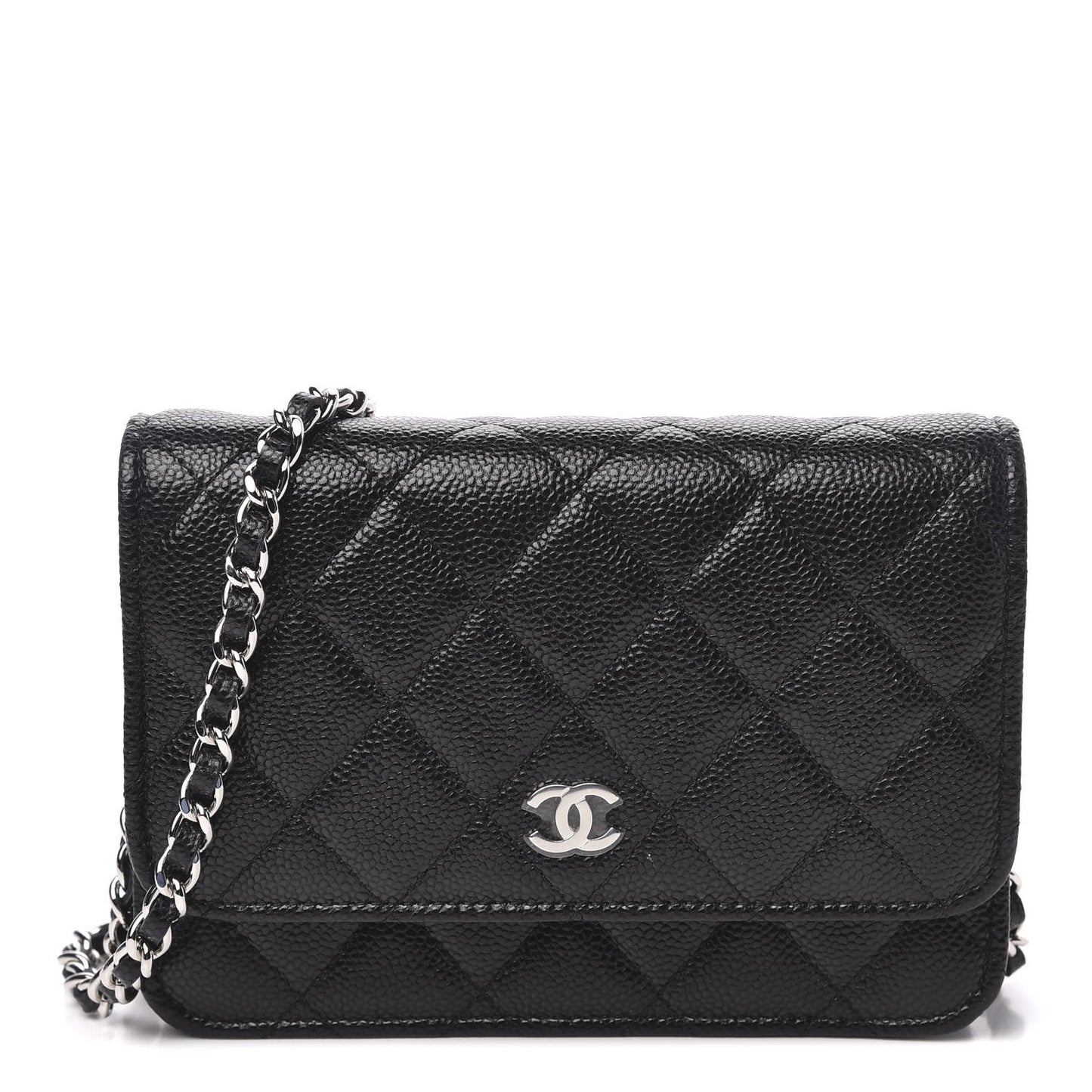 Caviar Quilted Mini Wallet On Chain WOC Black