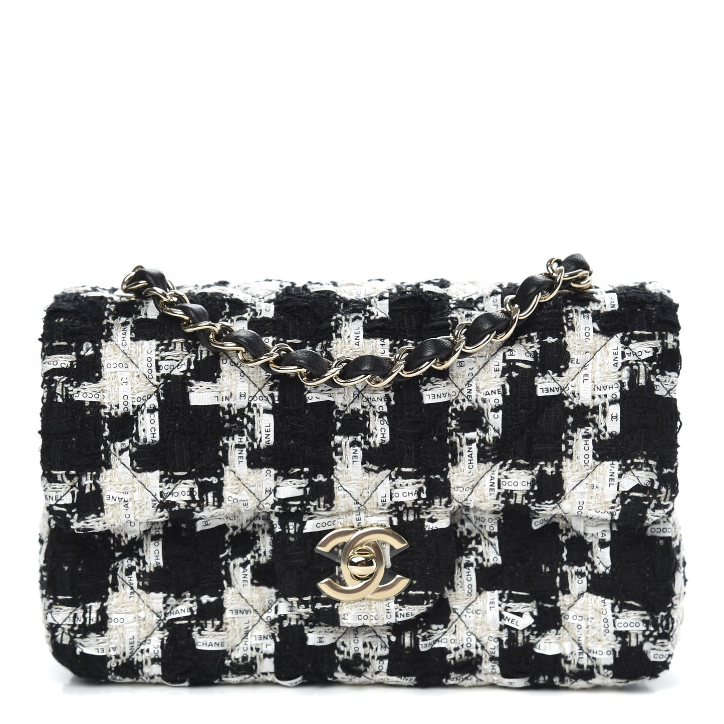 Tweed Quilted Mini Rectangular Flap Black Ecru White
