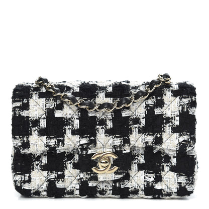 Chanel Tweed Quilted Mini Rectangular Flap Black Ecru White 1 of 11