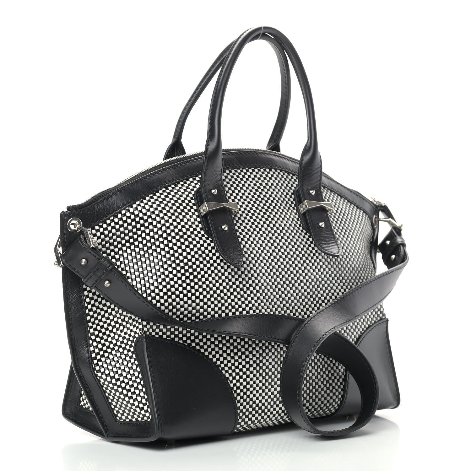 Alexander McQueen Soft Calfskin Woven Medium Legend Tote Black White 3 of 10