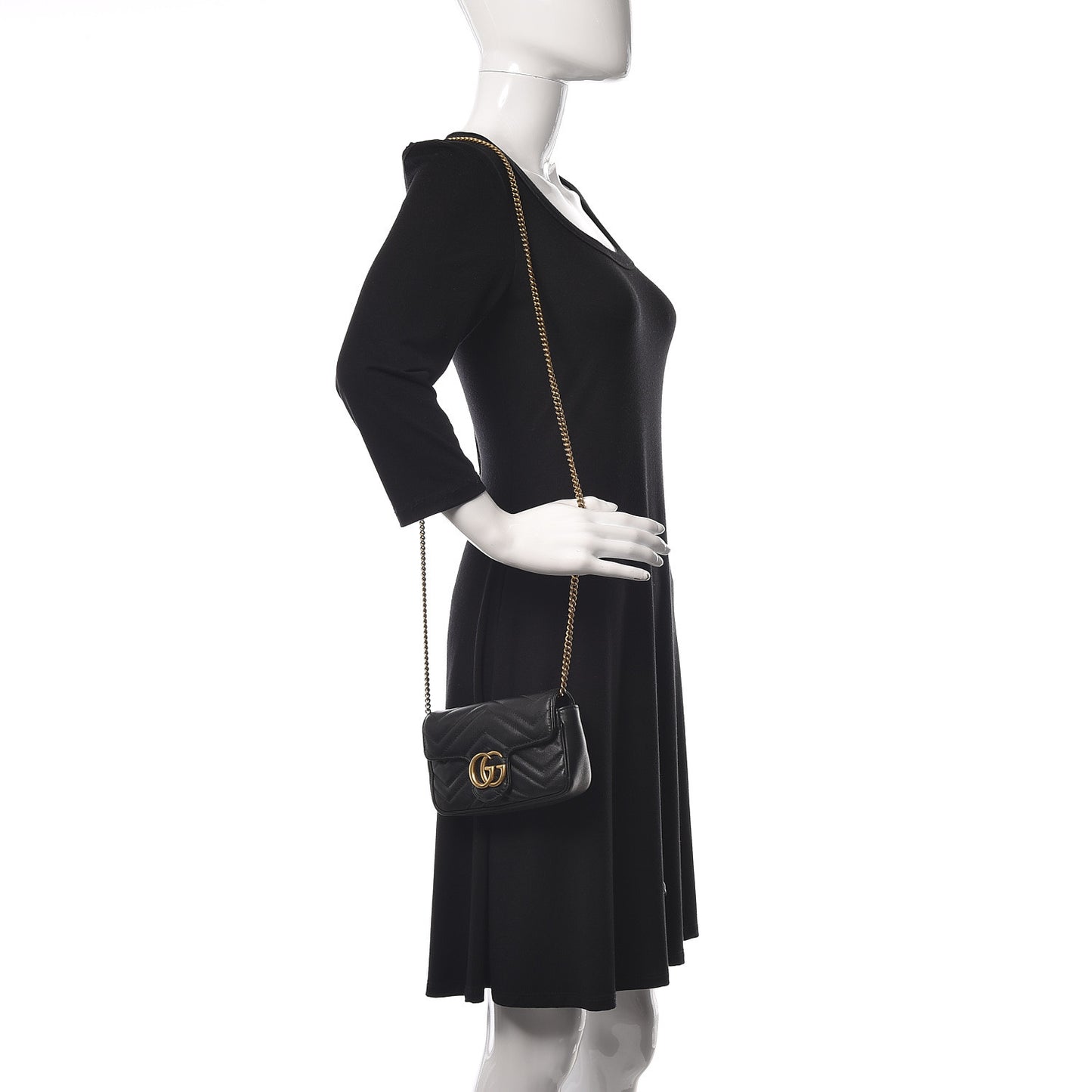 Calfskin Matelasse Super Mini GG Marmont Shoulder Bag Black