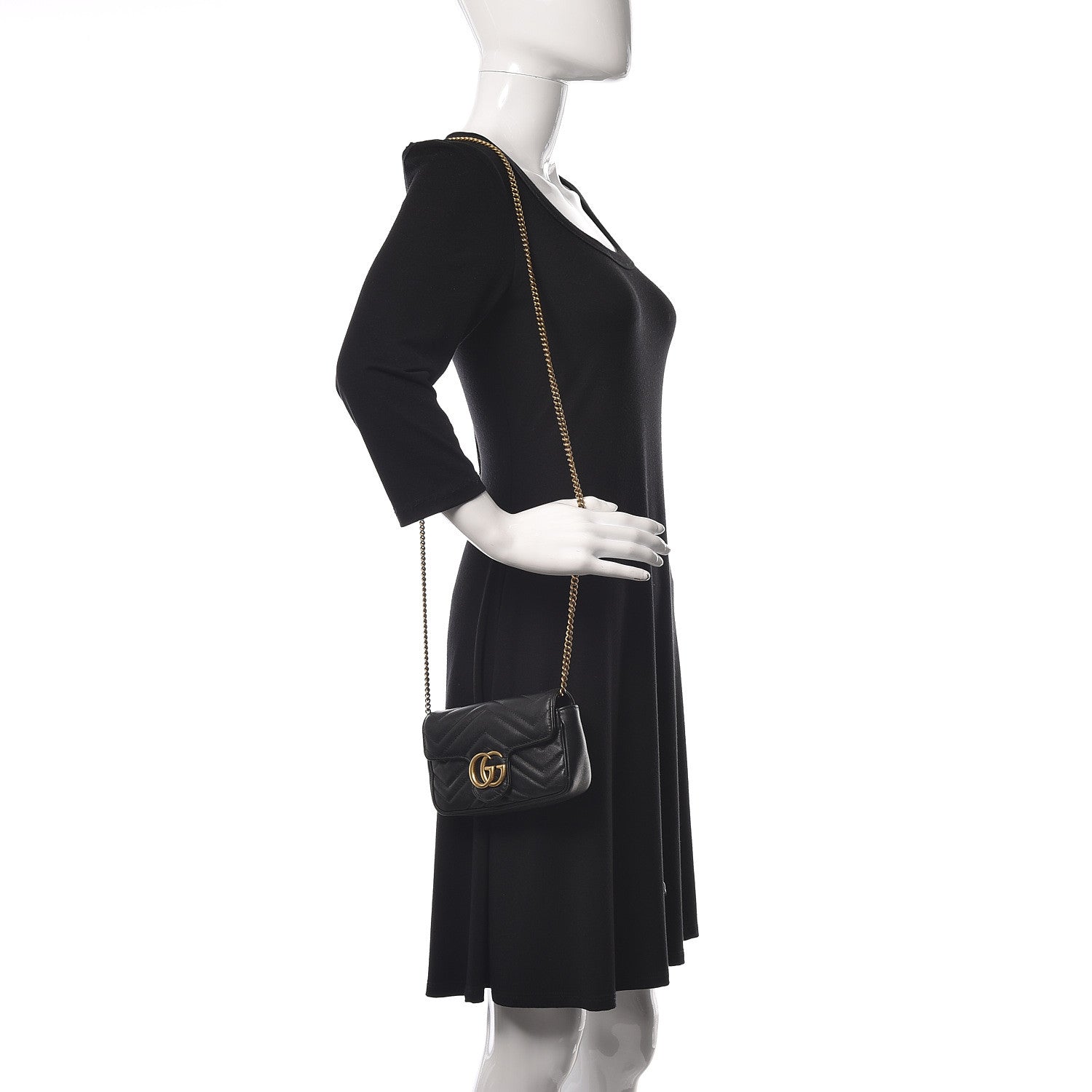 Gucci Calfskin Matelasse Super Mini GG Marmont Shoulder Bag Black 2 of 12