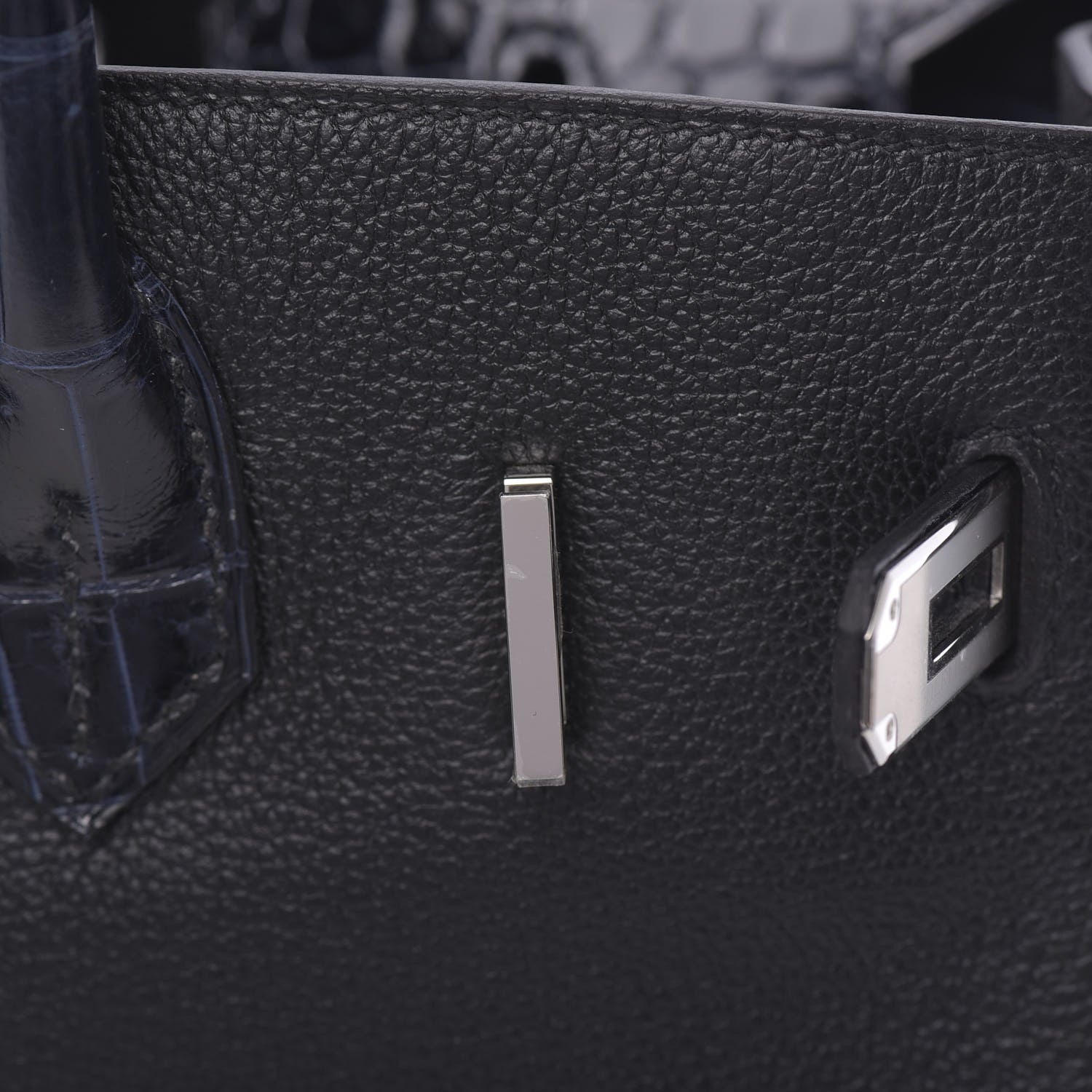 Hermes Taurillon Novillo Shiny Niloticus Crocodile Birkin Touch 30 Black Bleu Marine 19 of 38