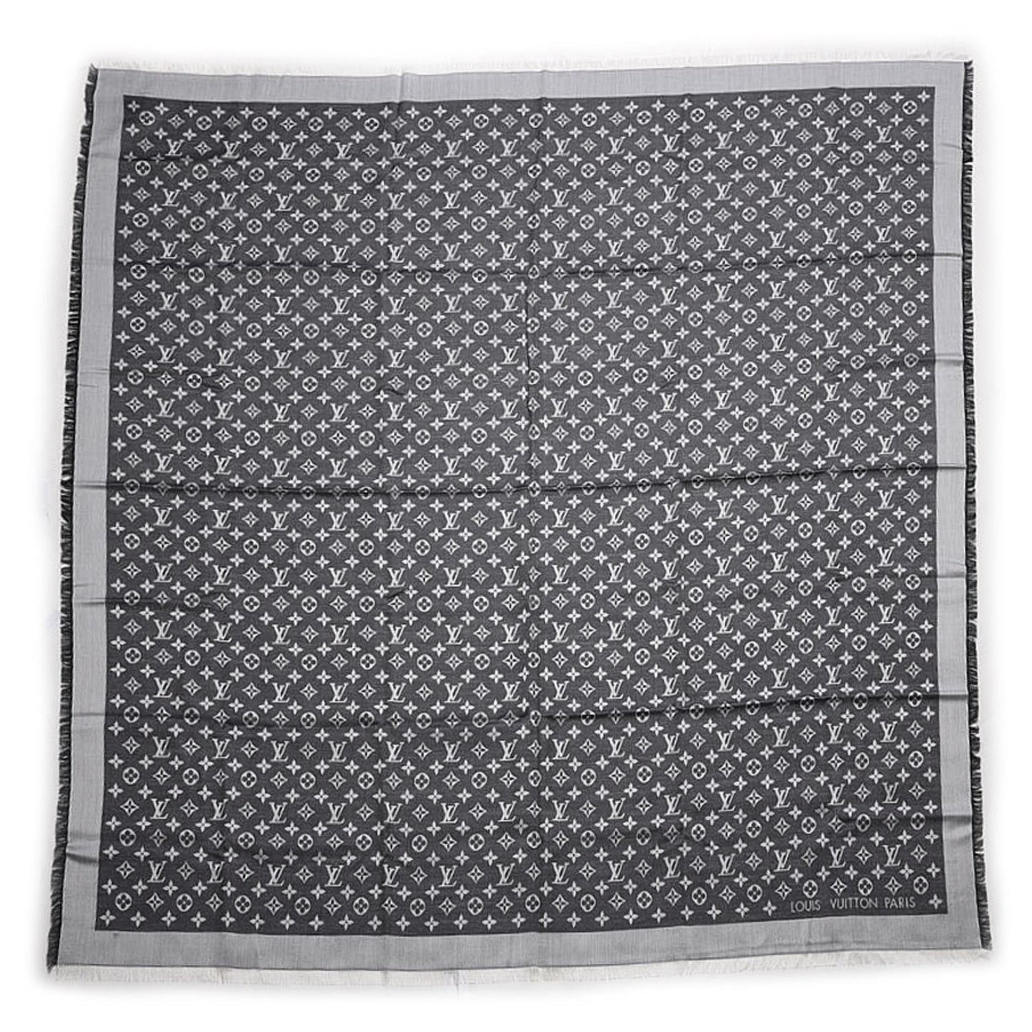 Wool Silk Monogram Denim Shawl Black