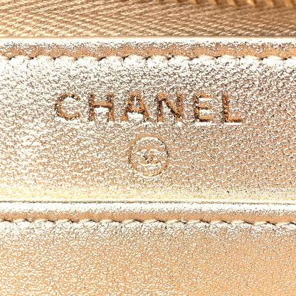 Chanel Metallic Lambskin Quilted Large Gusset Zip Around Wallet Gold 7 of 8
