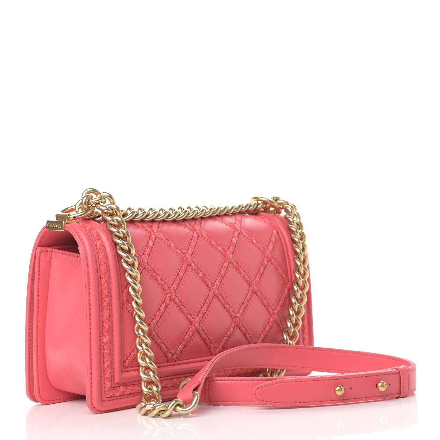 Chanel Lambskin Tweed Quilted Stitch Medium Boy Flap Coral 3 of 12