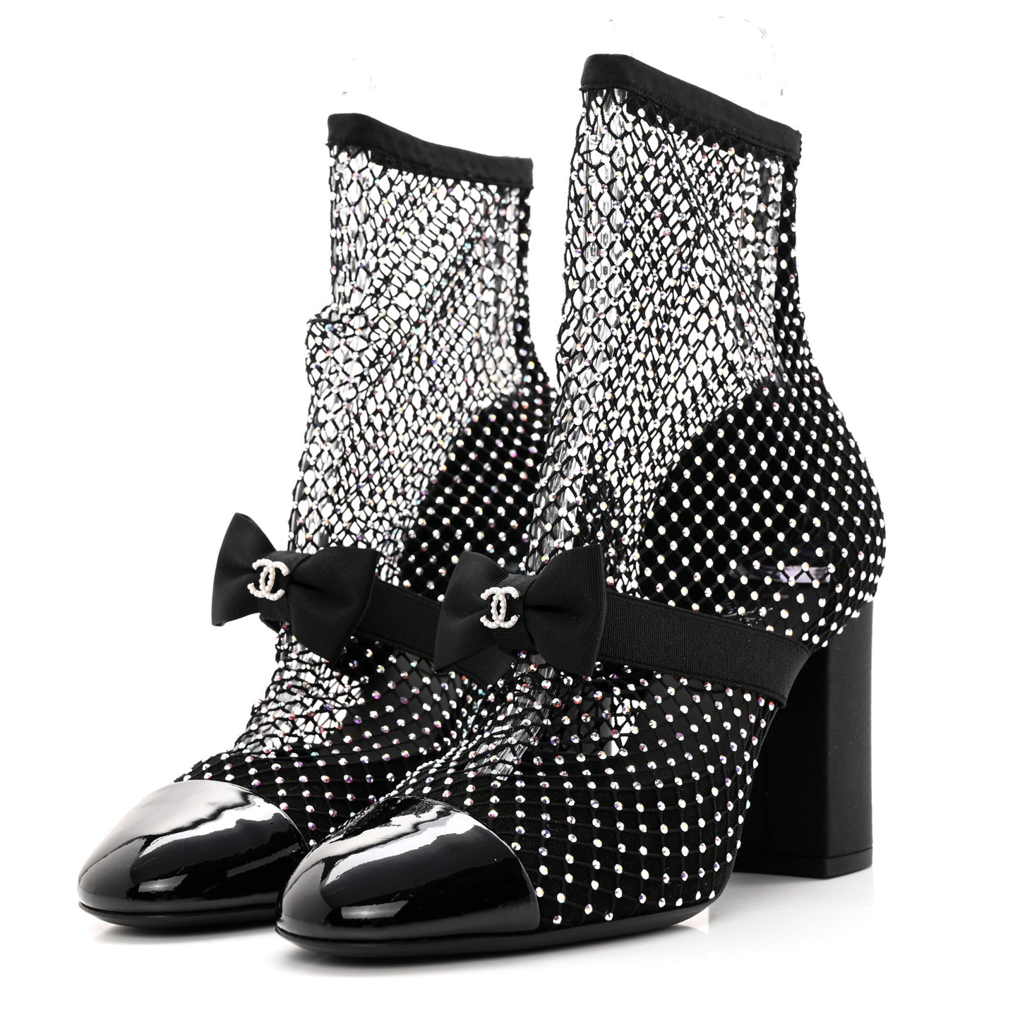 Resille Strass Kid Suede Patent Mary Jane Short Boots 38.5 Black