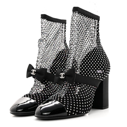 Chanel Resille Strass Kid Suede Patent Mary Jane Short Boots 38.5 Black 3 of 8