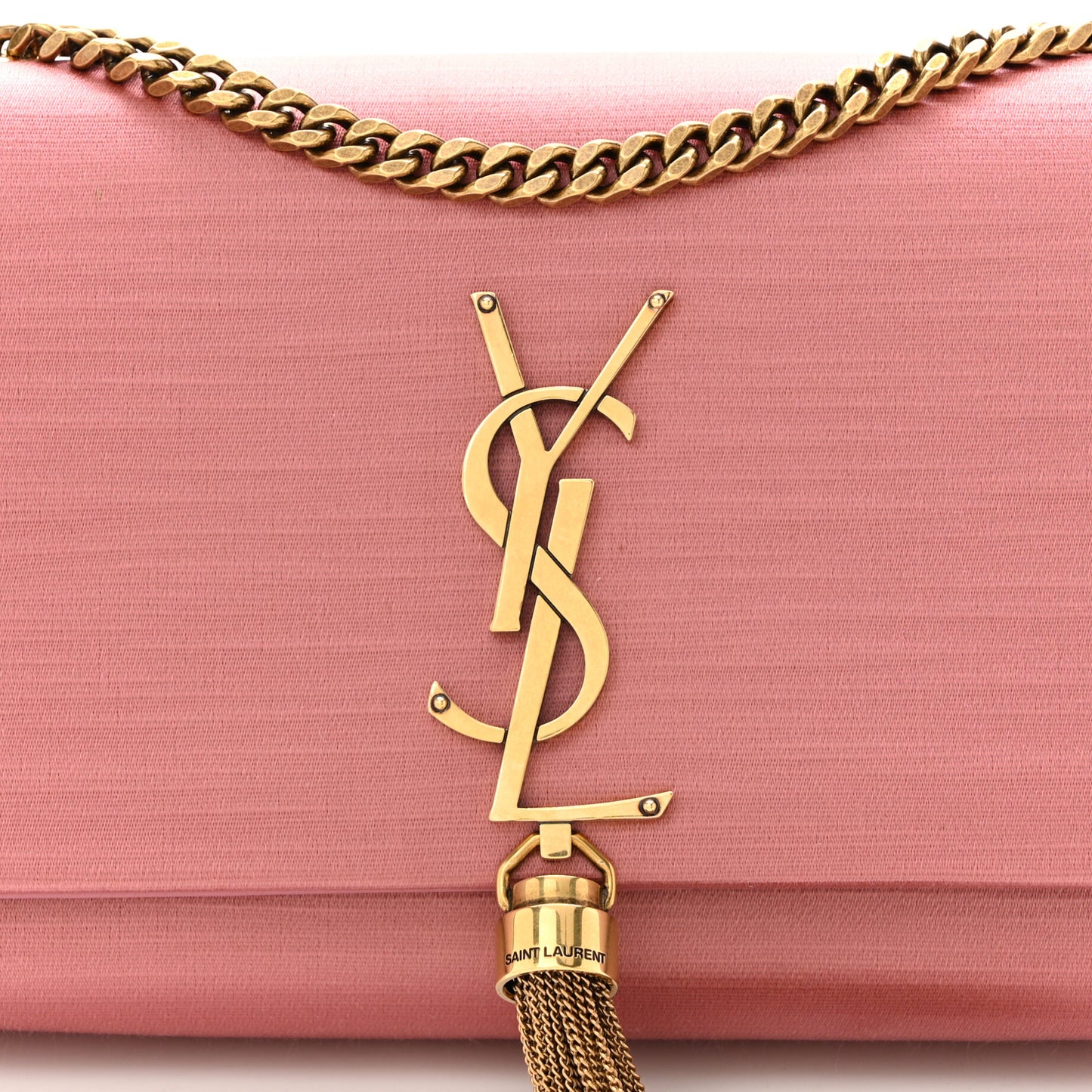 Satin Small Classic Monogram Kate Tassel Satchel Coral Rose