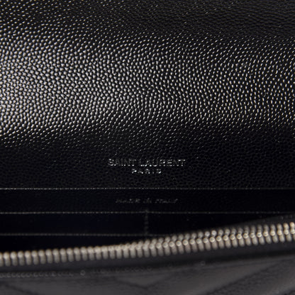 Saint Laurent Grain De Poudre Matelasse Chevron Monogram Envelope Chain Wallet Black 8 of 10