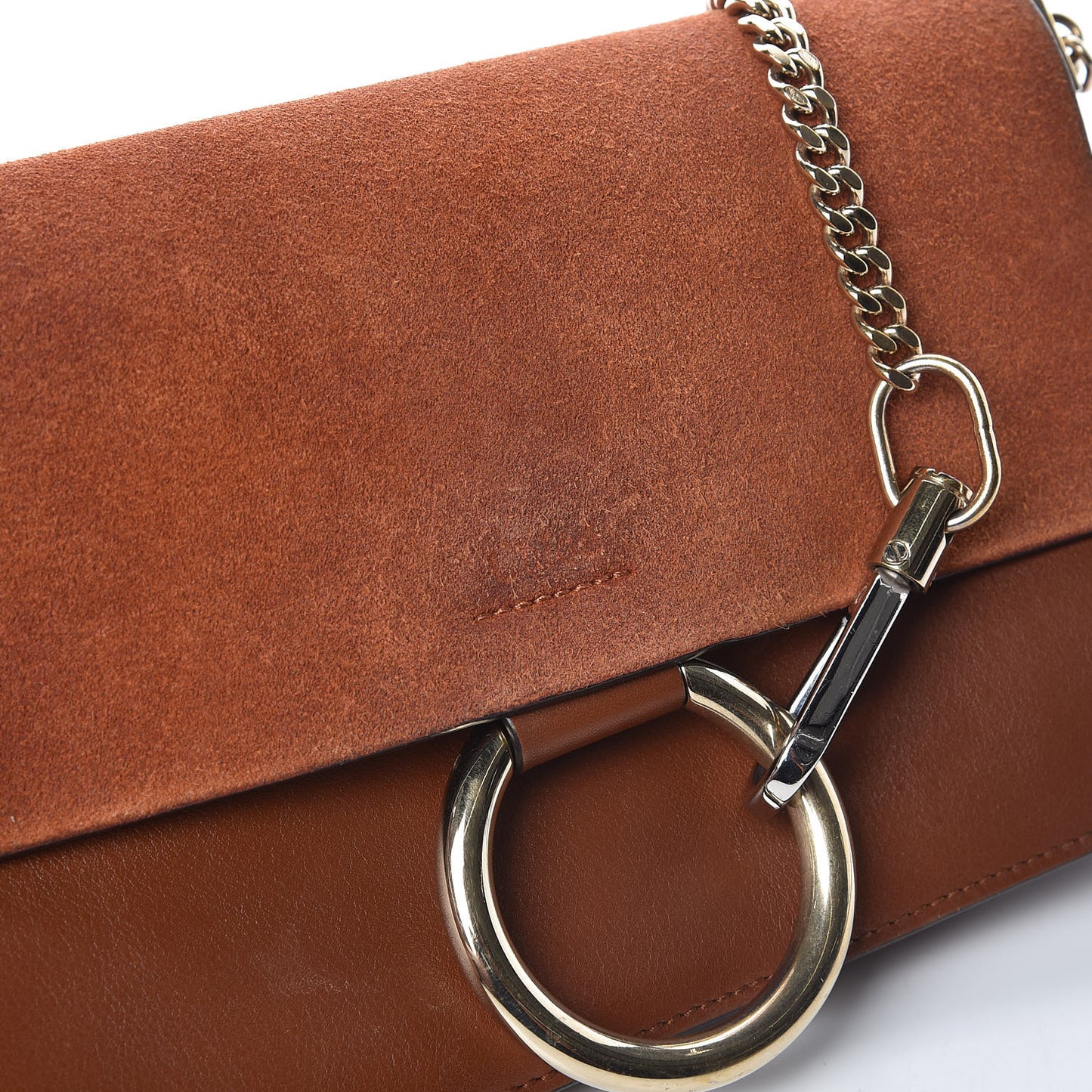 Suede Calfskin Small Faye Shoulder Bag Tobacco