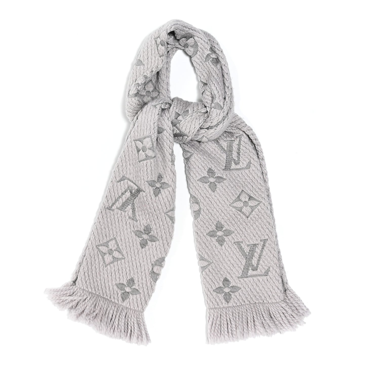 Wool Silk Logomania Scarf Pearl Grey