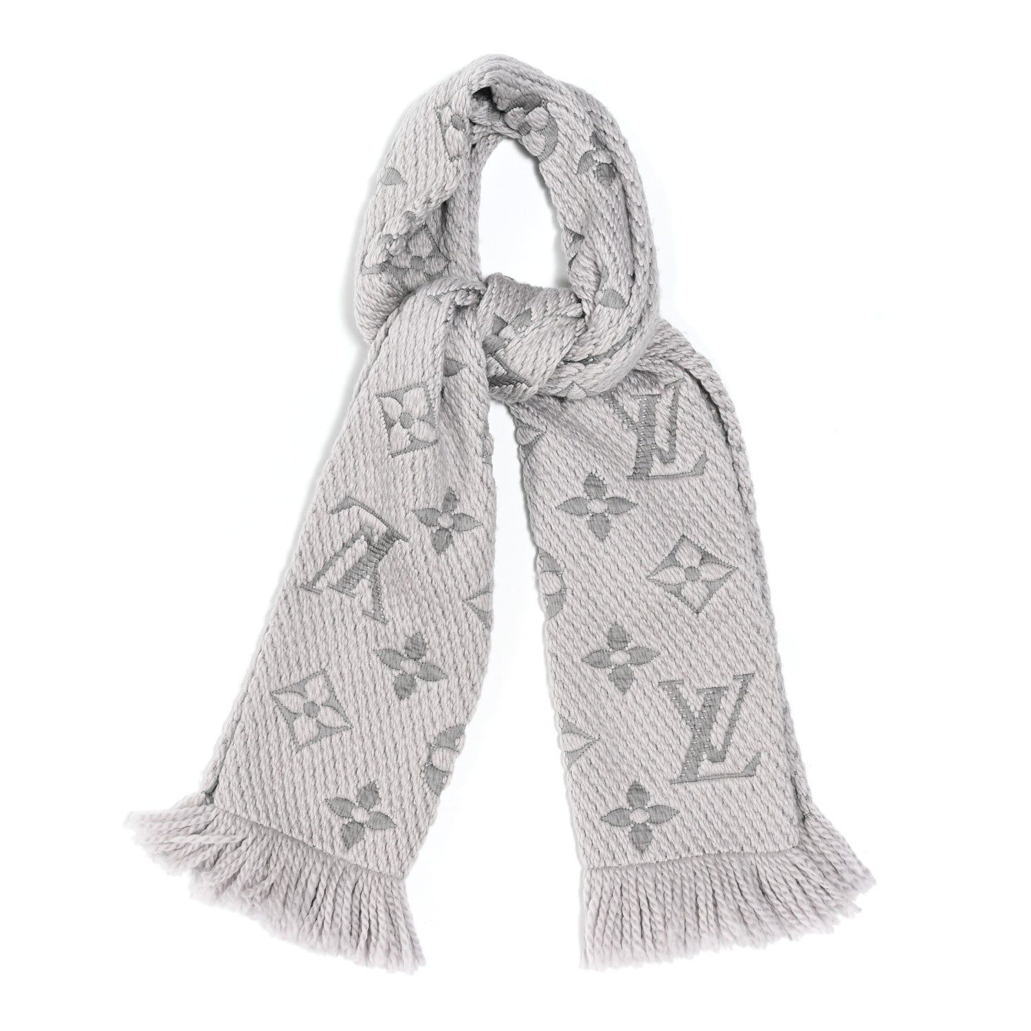 Louis Vuitton Wool Silk Logomania Scarf Pearl Grey 1 of 3