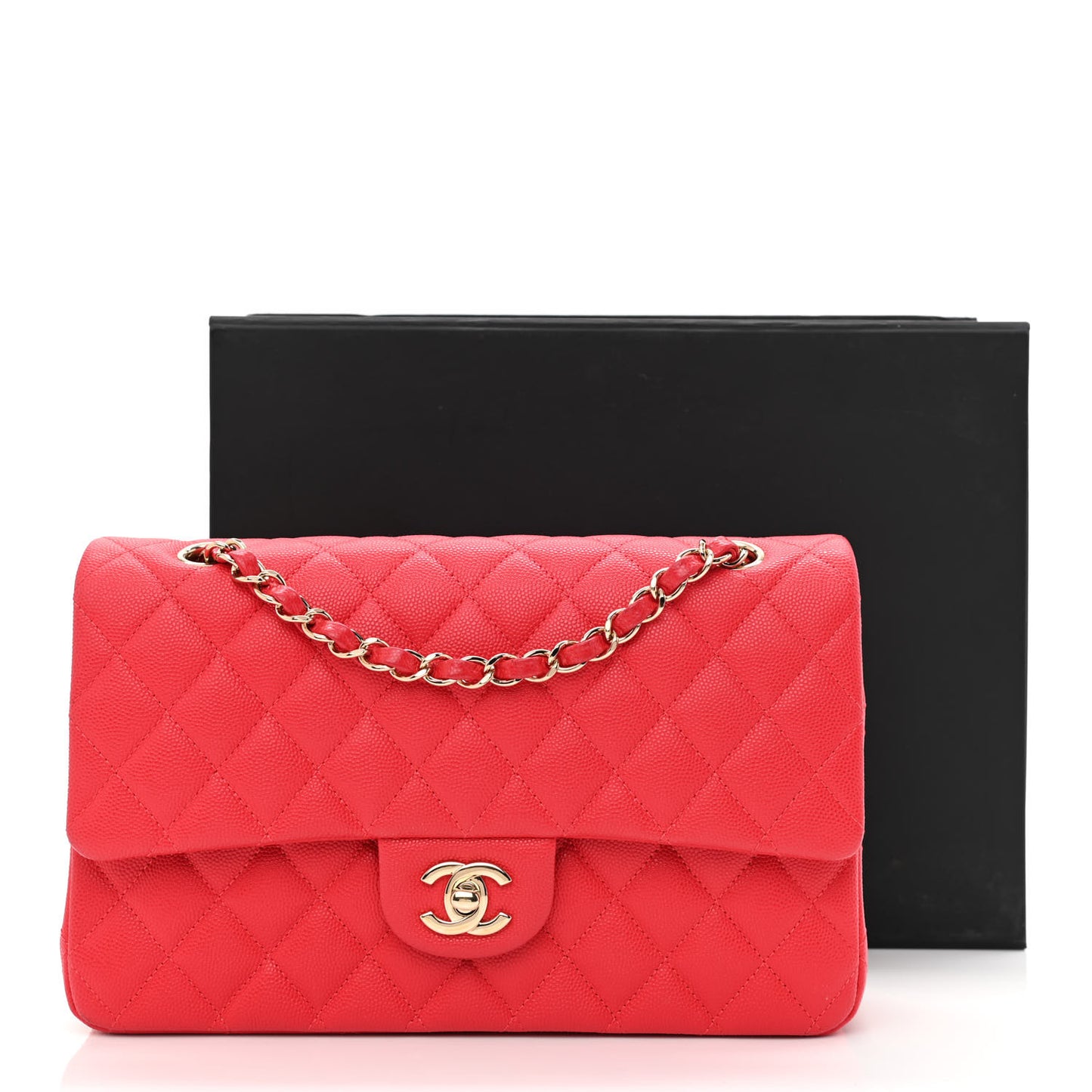 Caviar Quilted Medium Double Flap Red