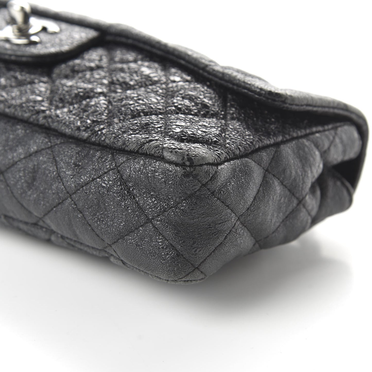 Crackled Calfskin Quilted East West Flap Black
