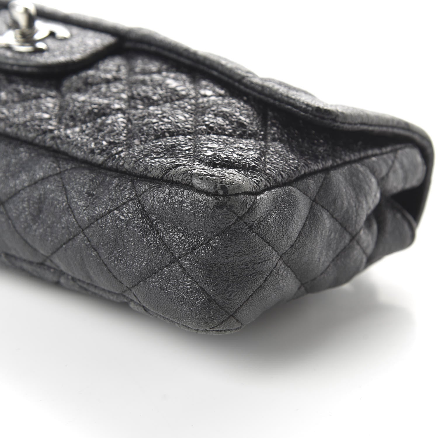Chanel Crackled Calfskin Quilted East West Flap Black 7 of 10