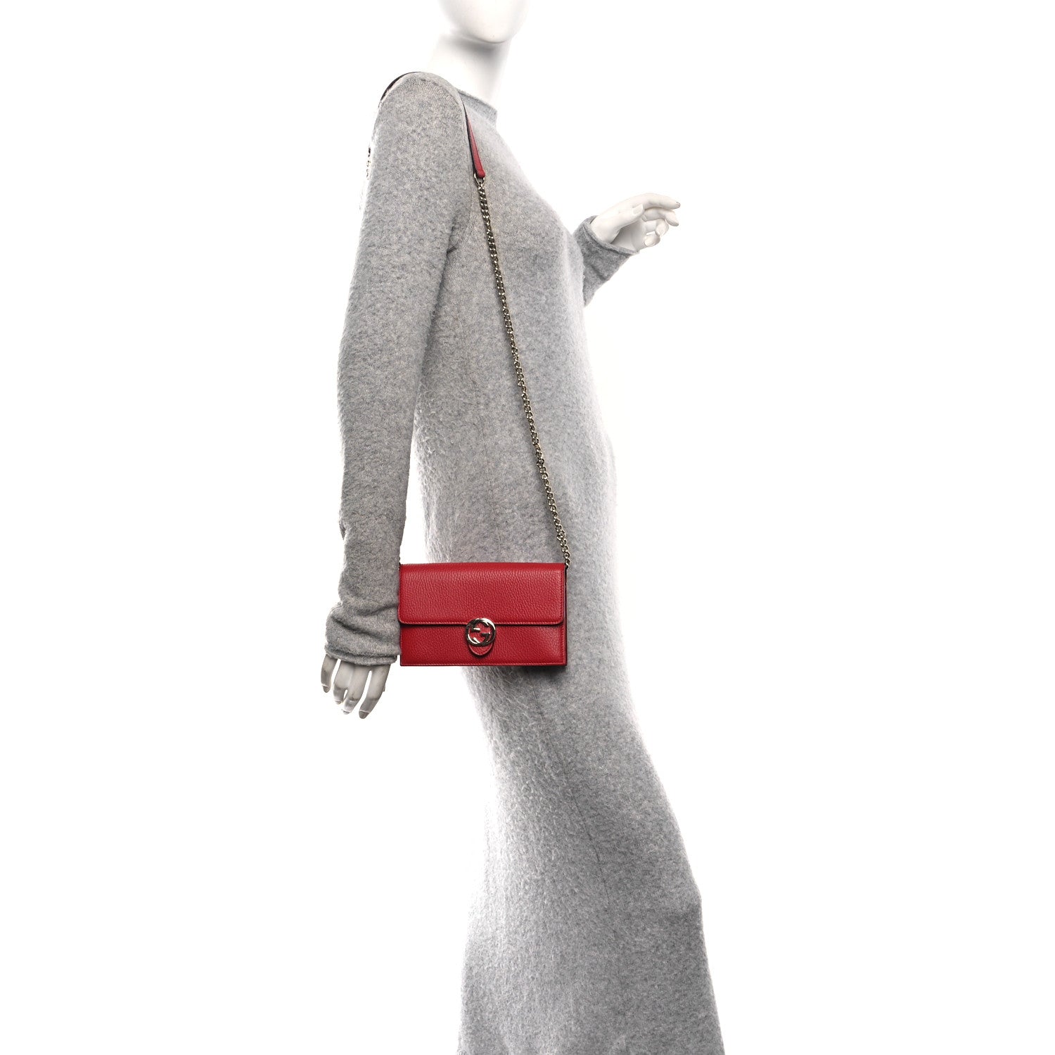 Gucci Dollar Calfskin Interlocking G Chain Wallet Red 2 of 9