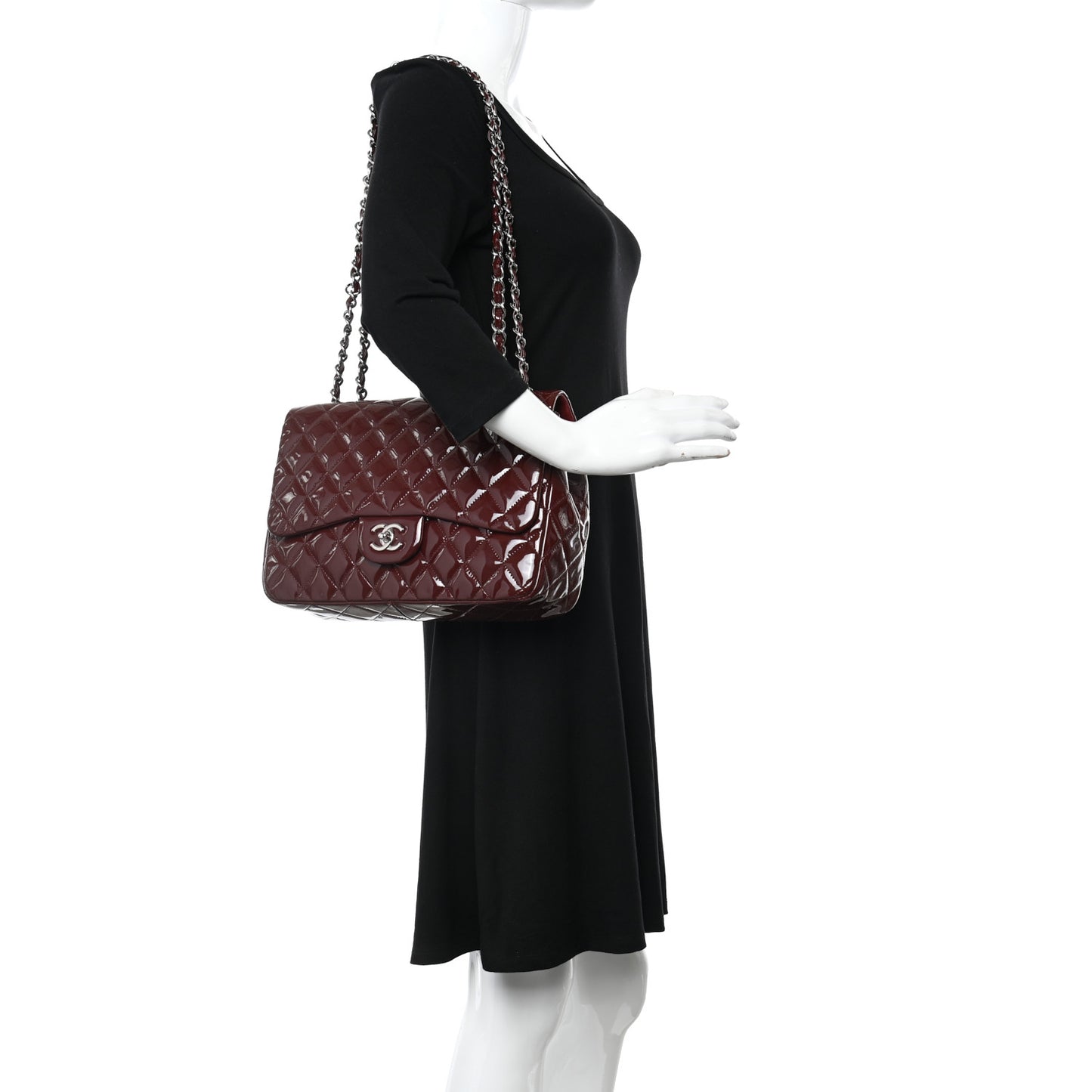 Patent Quilted Jumbo Single Flap Dark Red
