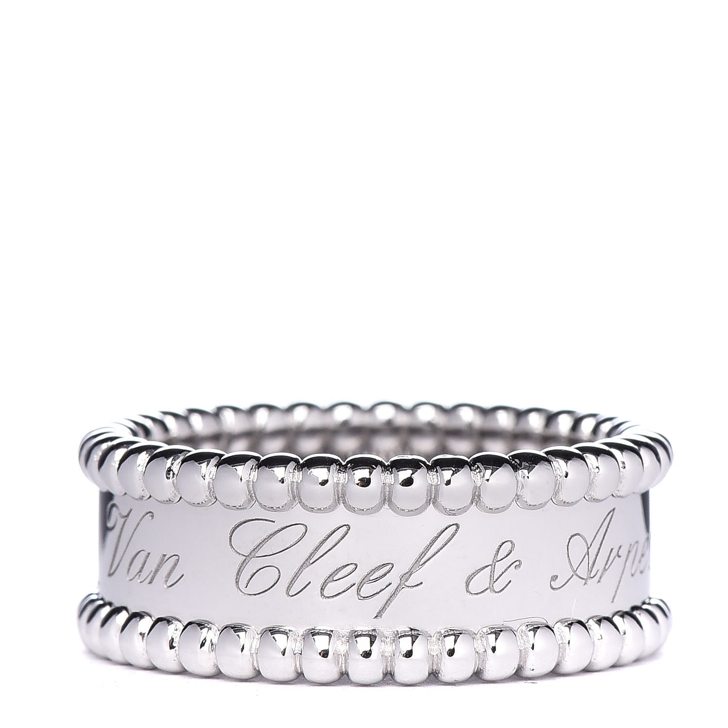 Van Cleef & Arpels 18K White Gold Perlee Signature Ring 53 6.25 1 of 5