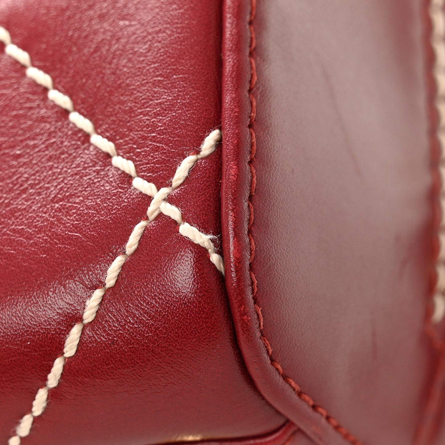 Calfskin Contrast Stitch Surpique Bowler Red