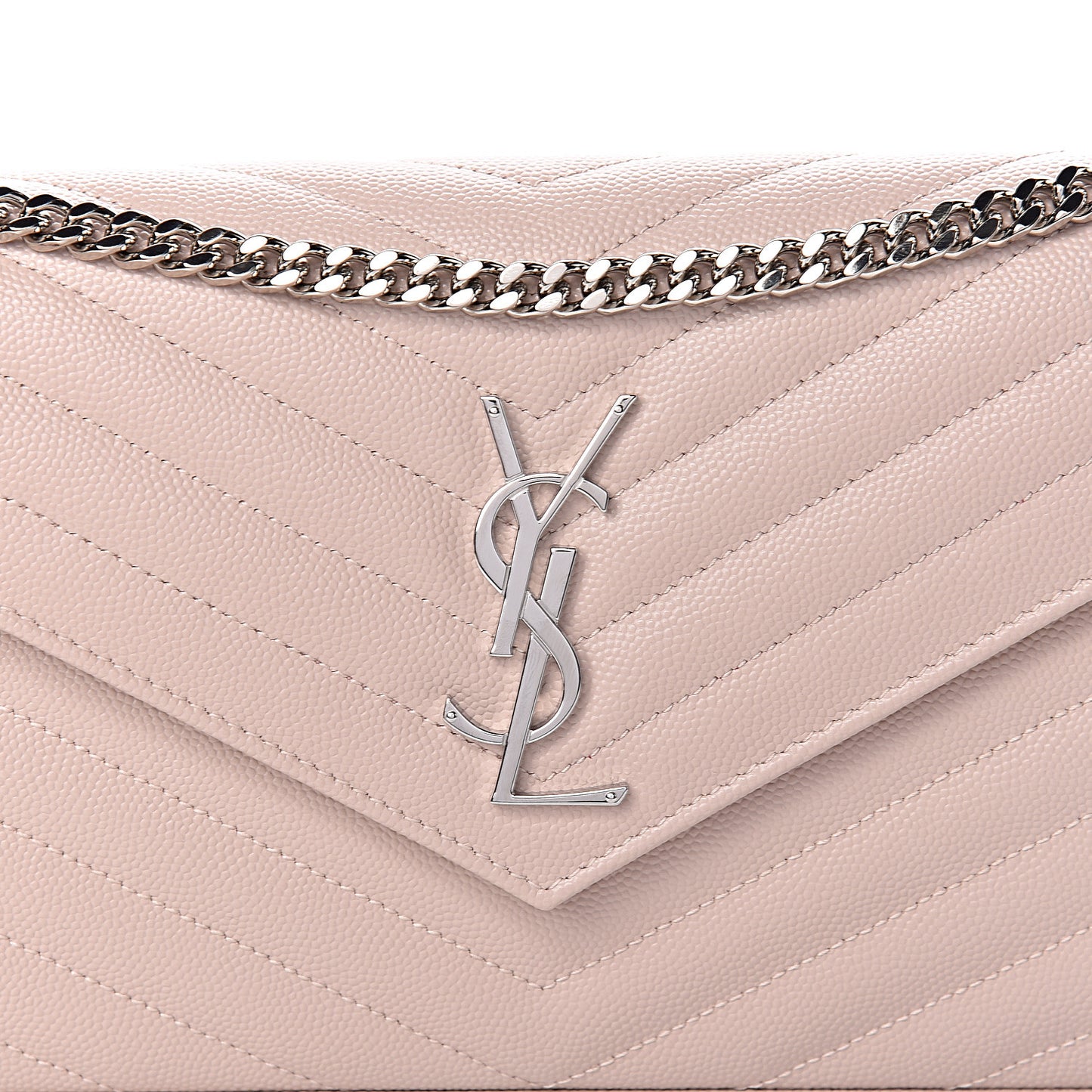 Grain De Poudre Matelasse Chevron Monogram Chain Wallet Marble Pink