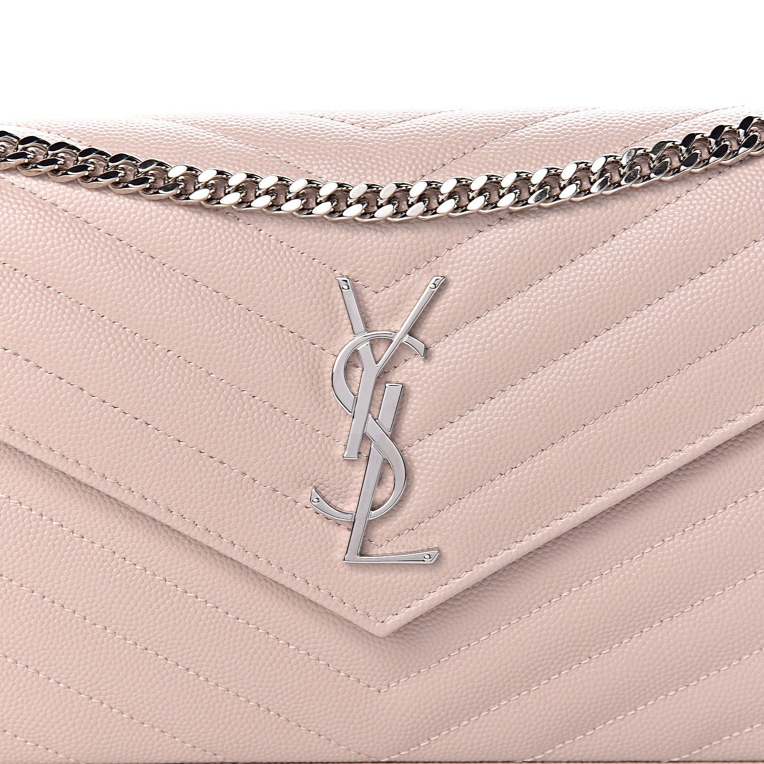 Saint Laurent Grain De Poudre Matelasse Chevron Monogram Chain Wallet Marble Pink 9 of 10