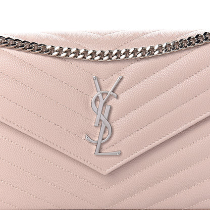 Saint Laurent Grain De Poudre Matelasse Chevron Monogram Chain Wallet Marble Pink 9 of 10