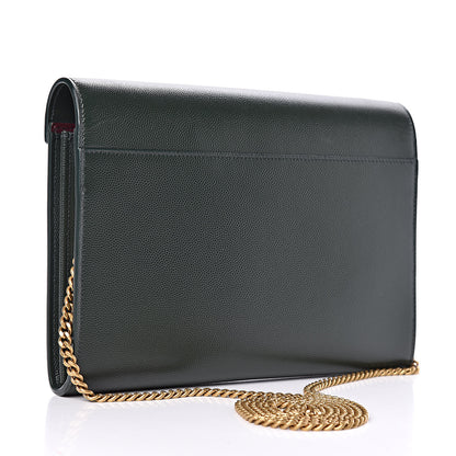Saint Laurent Grain De Poudre Monogram Cassandra Chain Wallet Vert Fonce 3 of 10