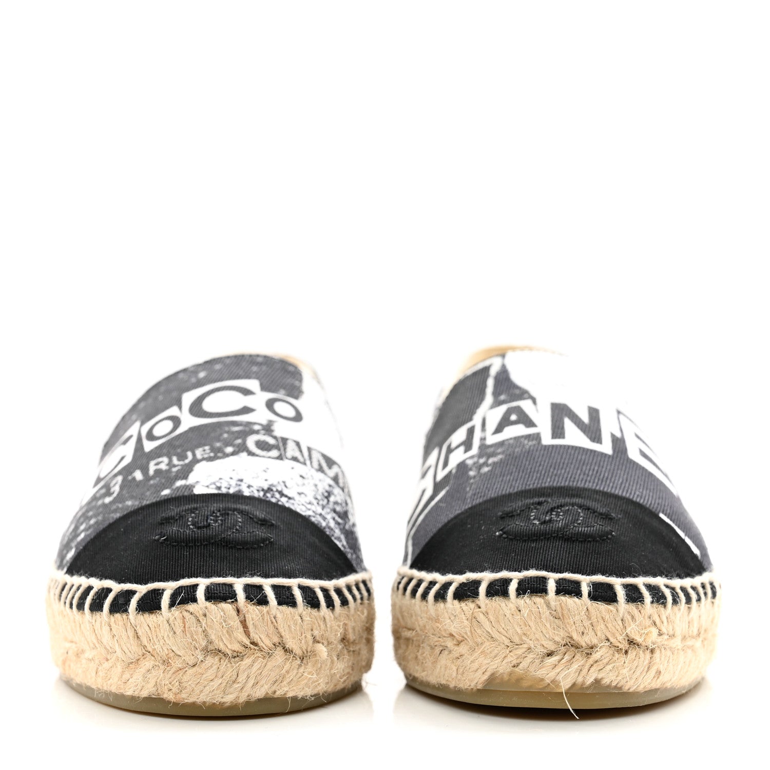 Chanel Printed Canvas Grosgrain 31 Rue Cambon Espadrilles 36 Black White 3 of 11